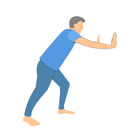 person pushes or moves something. man in full growth on a white backgroundのイラスト素材