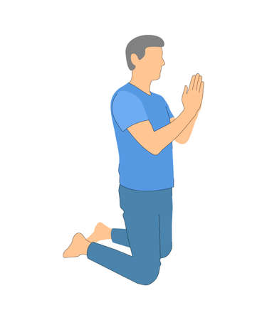 prayer. man kneeling praying. silhouette on white backgroundのイラスト素材