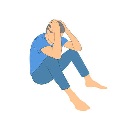 man sits and holds his head. pose manのイラスト素材