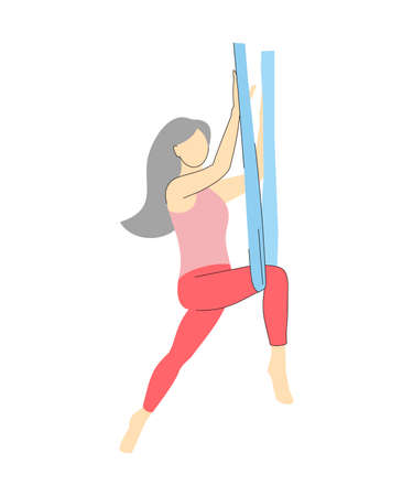 yoga fly. fitness girl in a hammock on a white backgroundのイラスト素材