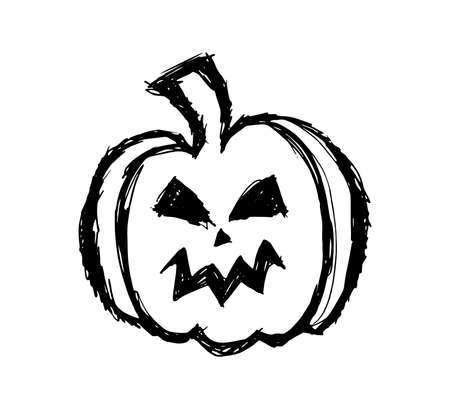halloween pumpkin - vector hand drawn sketch. Horrible pumpkin for the holiday on a white backgroundのイラスト素材
