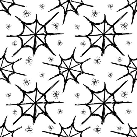 spider cobweb seamless pattern black and white.のイラスト素材