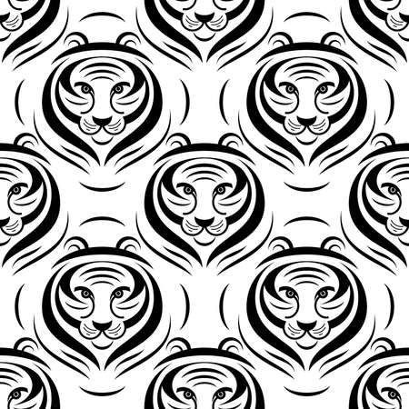 tiger animal stylized on white background seamless pattern.のイラスト素材
