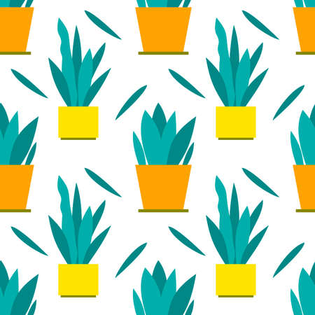 flowers in a pot on a white background seamless pattern for kitchen or cafe.のイラスト素材