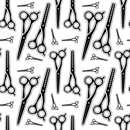 barbershop haircut scissors seamless pattern for beauty salon black and white.のイラスト素材