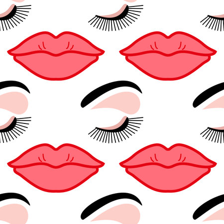 lips eyelashes eyebrows makeup seamless colored background for beauty salonのイラスト素材