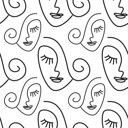 girl logo one line on white background seamless vector patternのイラスト素材