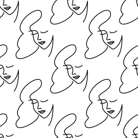 girl logo one line stylized seamless vector background for beauty salonのイラスト素材