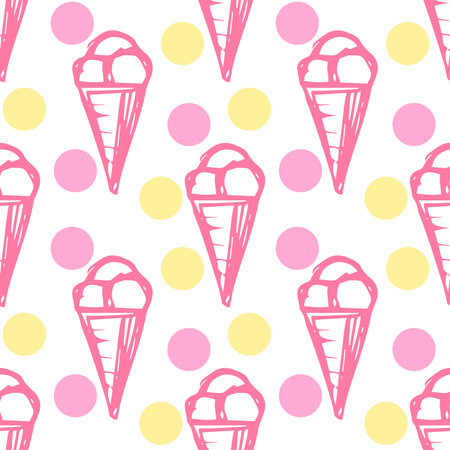 ice cream dessert summer seamless colored background vectorのイラスト素材