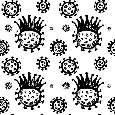 coronavirus sketch emblem crown concept creative seamless patternのイラスト素材
