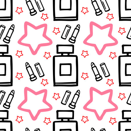 perfume lipstick cosmetics seamless pattern for beauty salonのイラスト素材