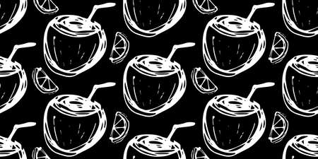coconut cocktail lime seamless pattern pina coladaのイラスト素材