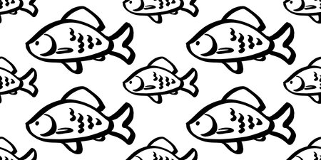 fish seamless pattern vector black and whiteのイラスト素材