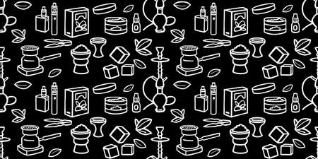 hookah doodle set tobacco charcoal seamless patternのイラスト素材