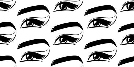 eyelashes eyes eyebrows seamless pattern vector black and white for beauty salonのイラスト素材