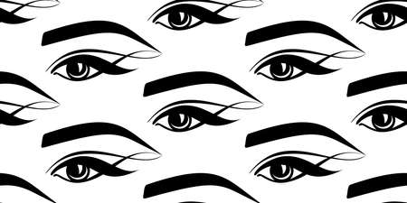 eyelashes eyes eyebrows seamless pattern vector black and white for beauty salonのイラスト素材