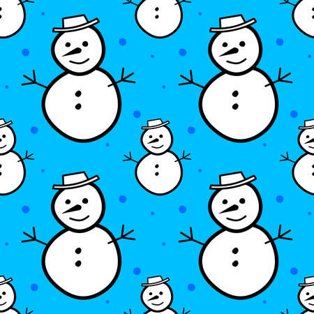 snowman christmas seamless vector color background in flat style. new year and winter holidayのイラスト素材