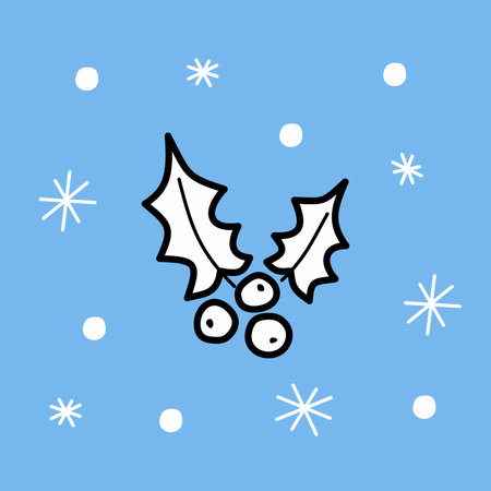Christmas holly Ilex plant vector color card for winter holidayのイラスト素材