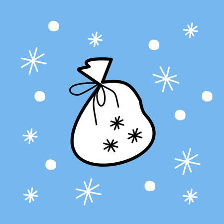 Christmas bag with gifts on blue square background. vector color illustration. new year, holiday, winterのイラスト素材
