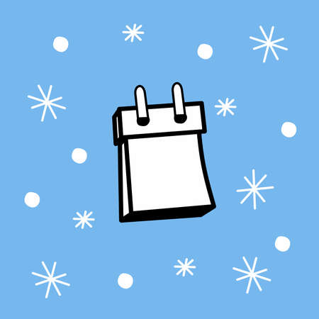 Christmas calendar on blue square background - vector color illustration. new year, holiday, winterのイラスト素材
