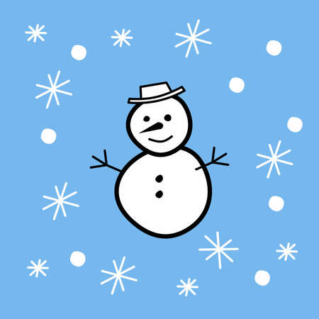 snowman christmas - color vector illustration in flat style. new year, snowのイラスト素材