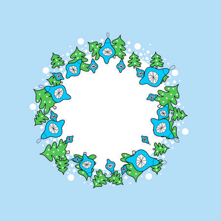 christmas round banner with place for text. winter holiday card vector color illustration in flat styleのイラスト素材
