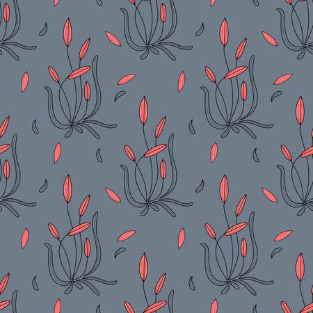 flower with buds - hand drawn seamless pattern. bush with flowers - illustration in flat style color for printing on fabric or wallpaperのイラスト素材