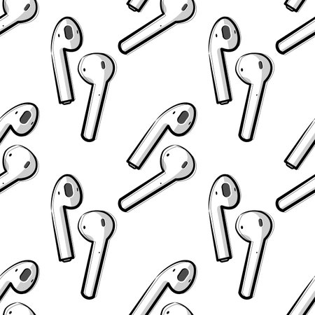 wireless headphones - seamless colored background. headphones device - color vector illustration in flat styleのイラスト素材