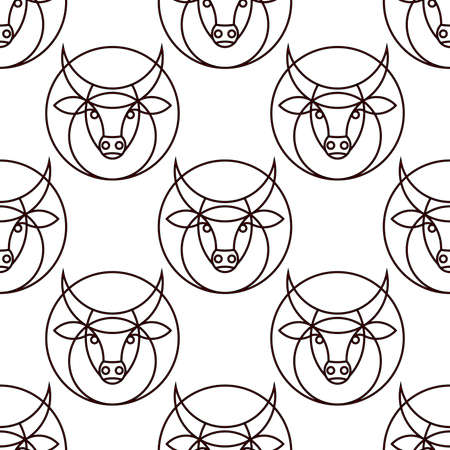 bull stylized icon in a circle. bull horned animal - seamless vector backgroundのイラスト素材
