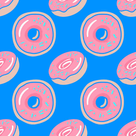 donuts - seamless colored vector background. donuts - illustration in flat styleのイラスト素材