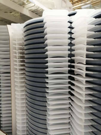 plastic boxes for storing things. home goods storeの写真素材