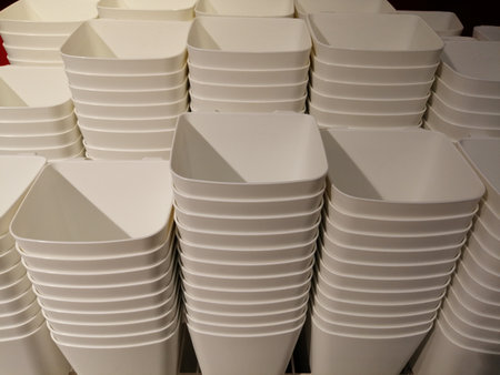 white plastic boxes for storing things. home goods storeの写真素材