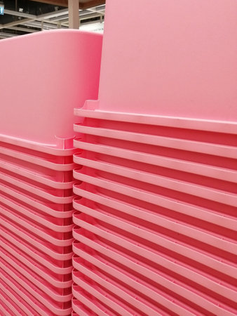plastic boxes for storing things. home goods storeの写真素材