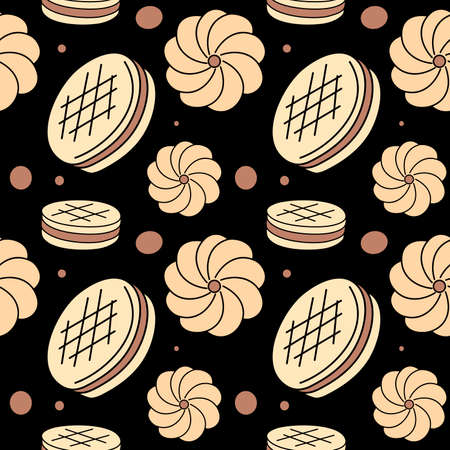cookies set seamless colored background. gingerbread - vector illustration in flat styleのイラスト素材