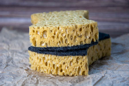 Household sponge. Dishwashing scrubber.の写真素材