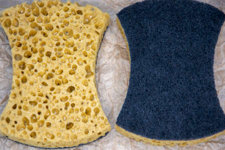 Household double-sided sponge. Dishwashing scrubber.の写真素材