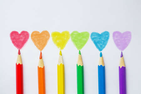 Symbol Heart Rainbow on white backround. LGBT. Pride Month. Lesbian Gay Bisexual Transgender. Love, human rights, tolerance.の写真素材