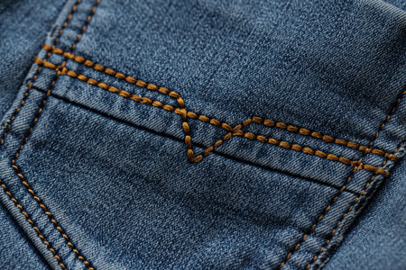 Jeans pocket Texture. Double stitching jeans. Close up