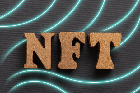 Non-fungible token. Gold letter NFT. Blockchain technologyの写真素材