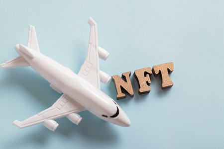 NFT, aeroplane. Non-fungible token, travel concept, NFT.