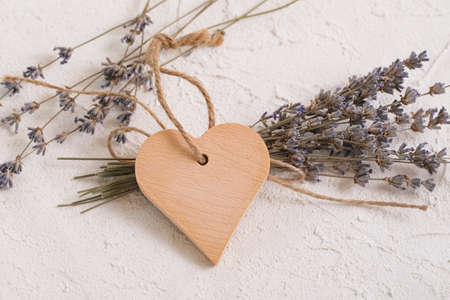 Decor Concrete. Handmade label heart of concrete, plaster, lavender. craft ropeの写真素材
