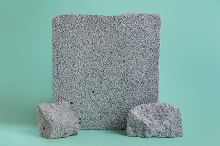 Aquamarine Abstract nature scene composition of stones, Abstract pedestal scene with geometrical. Mock up design empty space. Showcase,shopfront,display caseの写真素材