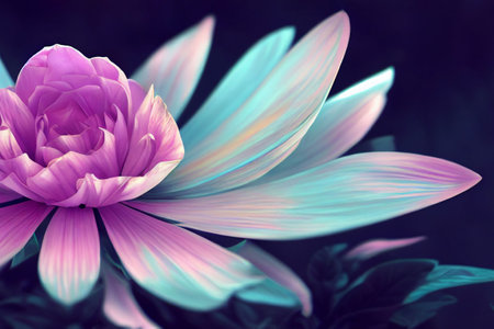Beautiful pink blue flower petal pattern, cosmic fantasy fabulous floral horizontal background. Digital art, AIの写真素材
