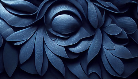 Dark blue abstract leaves flower wooden background. digital art AIの写真素材