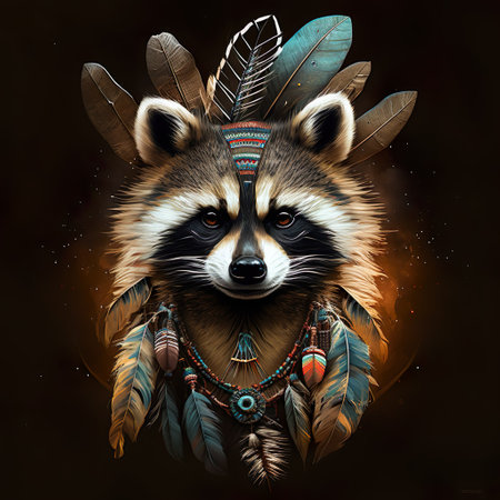 Raccoon Aztec Style, Animal illustration, Native american poster, t-shirt designの写真素材