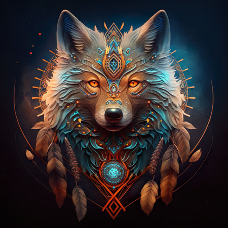 Spirit Fox portrait. Digital illustration with forest animal.の素材