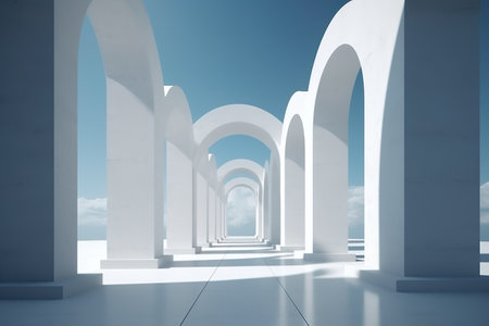 Background Abstract white arch on blue sky, generative aiの素材