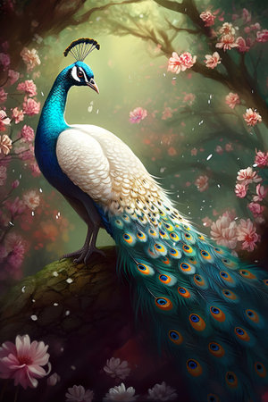 Modern Art White Peacock. oriental luxury style Digital Art Generative AIの素材