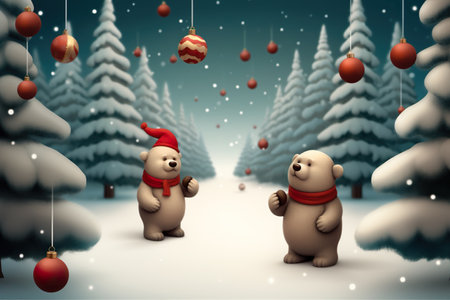 Greeting Christmas card Cute Teddy Bear with Christmas Ballsの素材