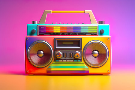 Retro boombox trendy style. Colorful illustration Posterの素材